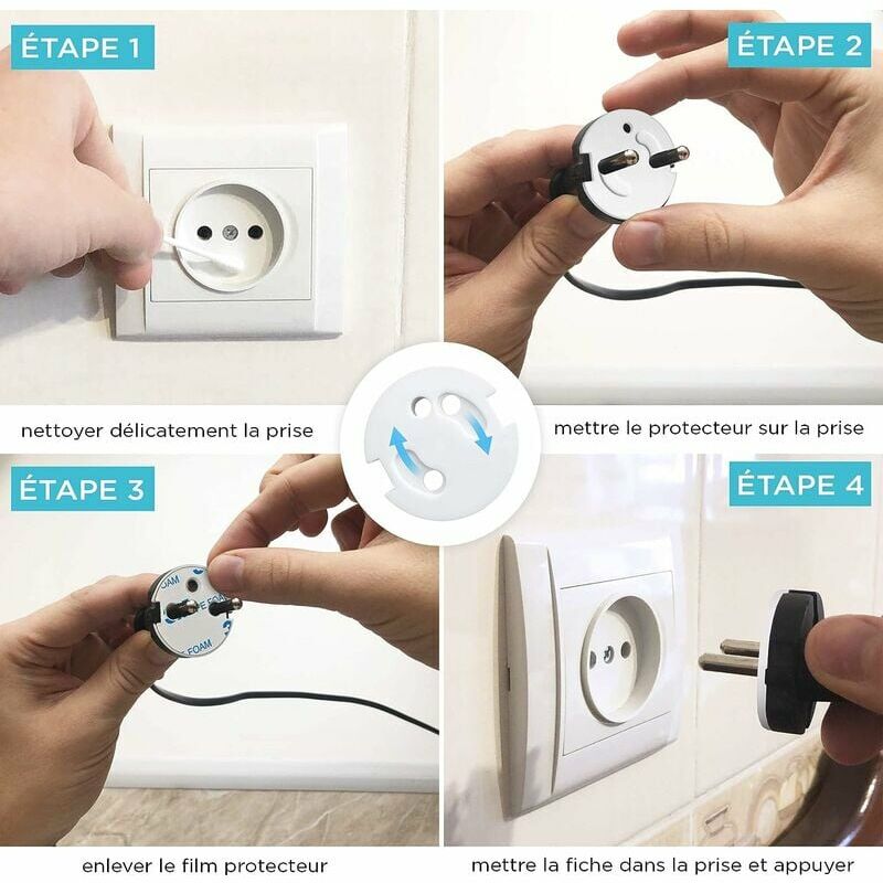 Cache Prise Bébé Français-Protection Prises Bebe-Caches Prises Electrique-Sécurité Enfant-Mécanisme Tournant - 3