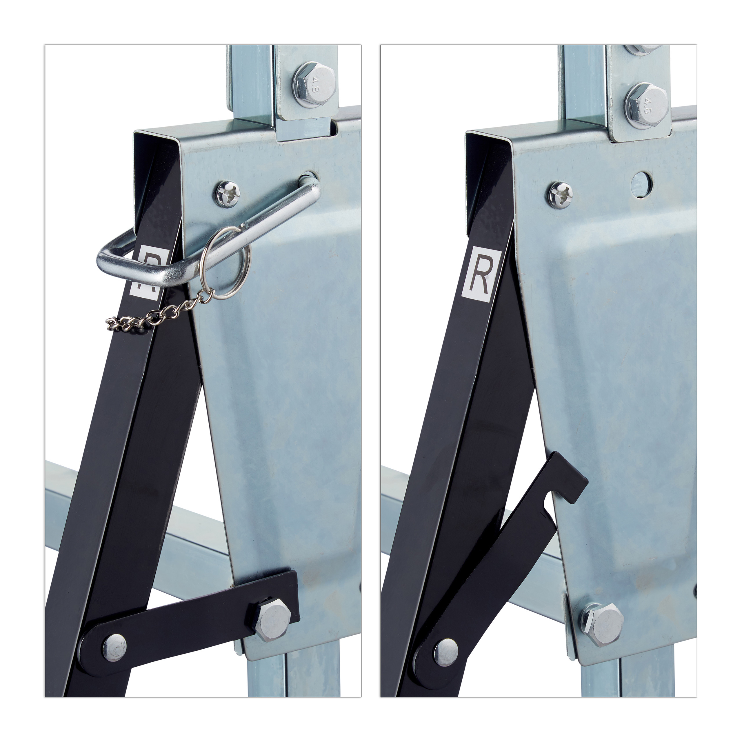 Tréteaux télescopiques, set 2, Chevalet pliable, poignée, 200 kg, 7- hauteur réglable 80-130 cm, noir-argenté, Relaxdays - 7