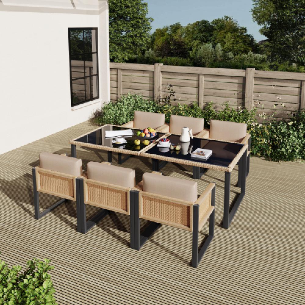 Ensemble table et chaises polyrattan – mobilier jardin 6 personnes, housses amovibles et lavables. - 5