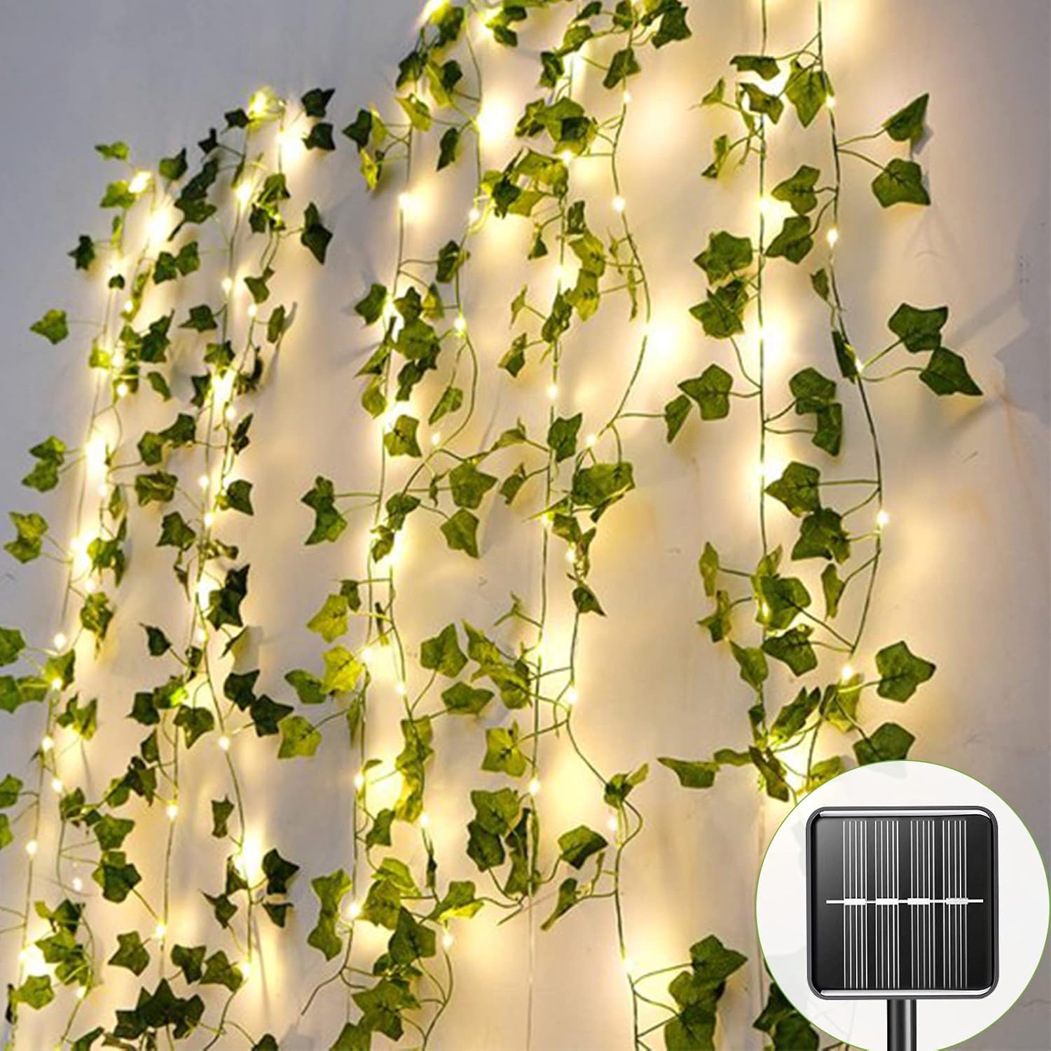 Ghirlandă luminoasă solară pentru exterior, 12 m, 120 LED-uri, iederă artificială cu lumini solare, 8 moduri, impermeabilă, decorativă