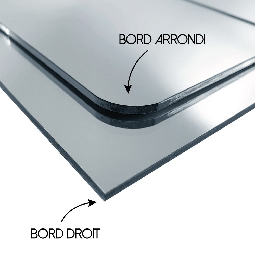Plaque acrylique PMMA effet miroir argent 3 mm - 90 x 70 cm (900 x 700 mm) - Bords arrondis - 3