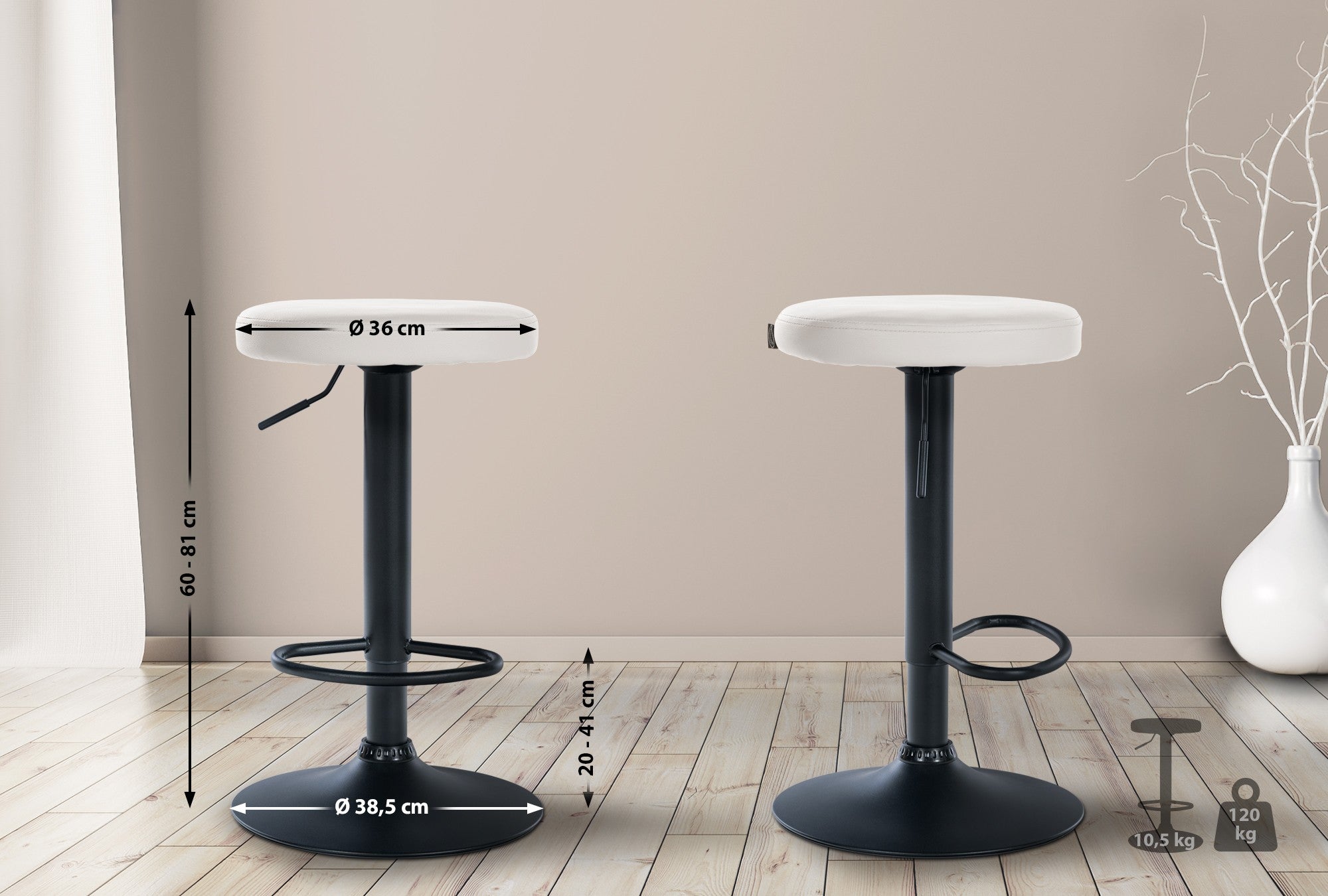 Tabouret de bar Ponte simili cuir noir blanc | Leroy Merlin