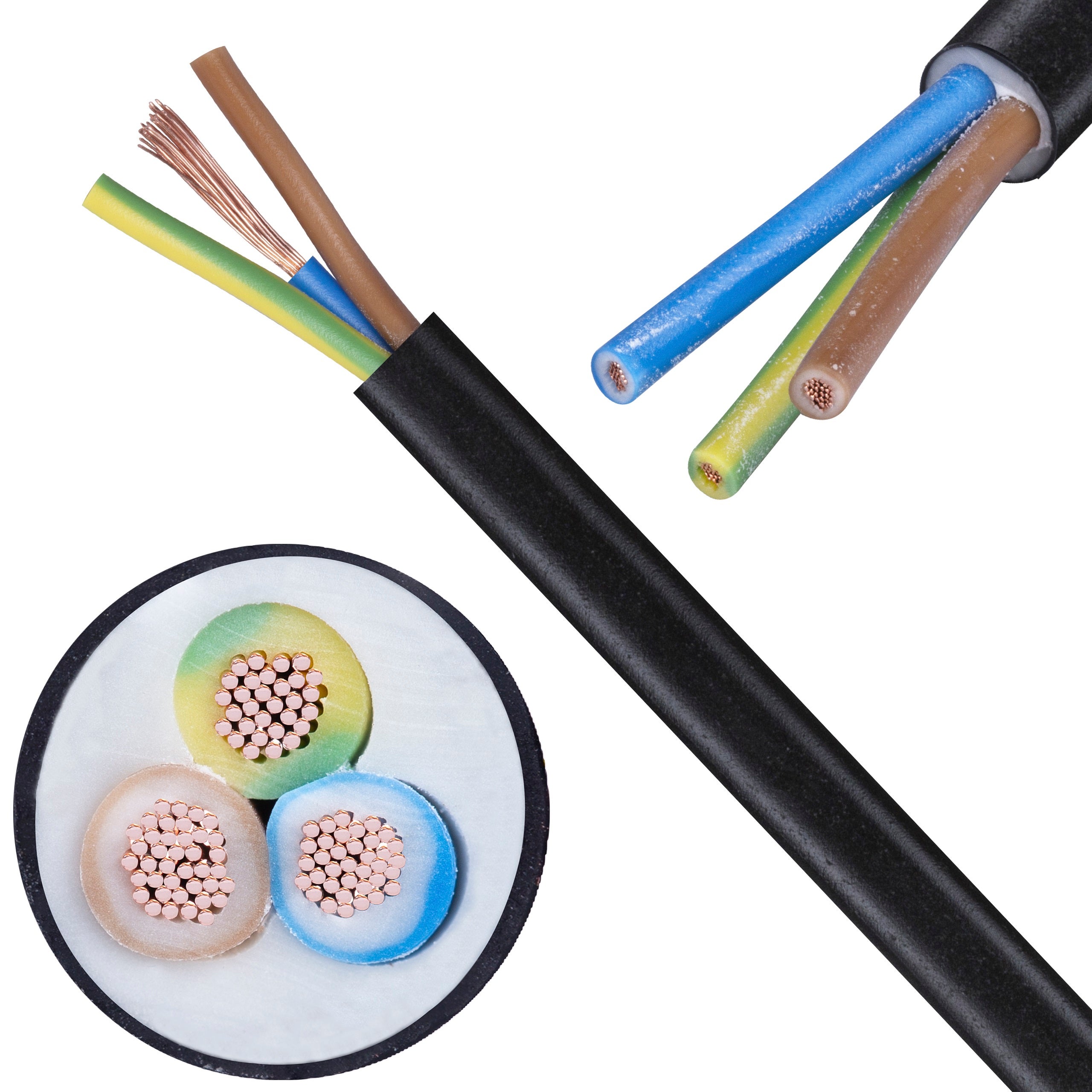 Kabel mieszkaniowy OMY / H03VV-F 3x0,5mm2 czarny 300/300V giętki linka Elektrokabel 50m
