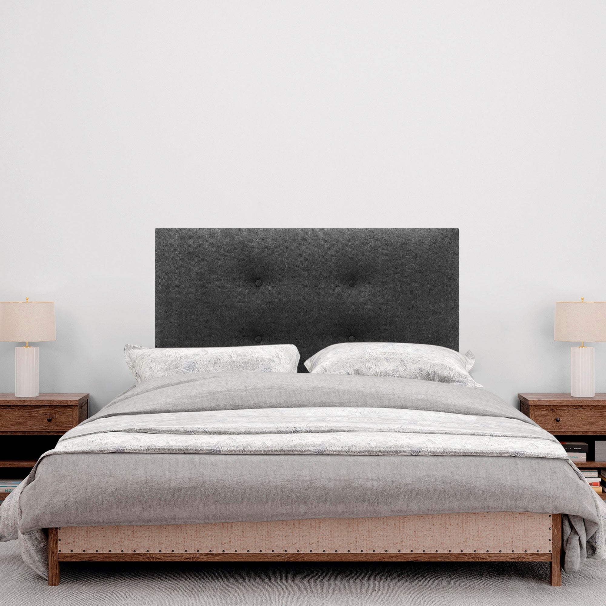 DHOME Cabecero de Tela AQUALINE Pro con 2 hileras de Botones Cabezal tapizado Cama Lujo (Negro, 105cm) - 4