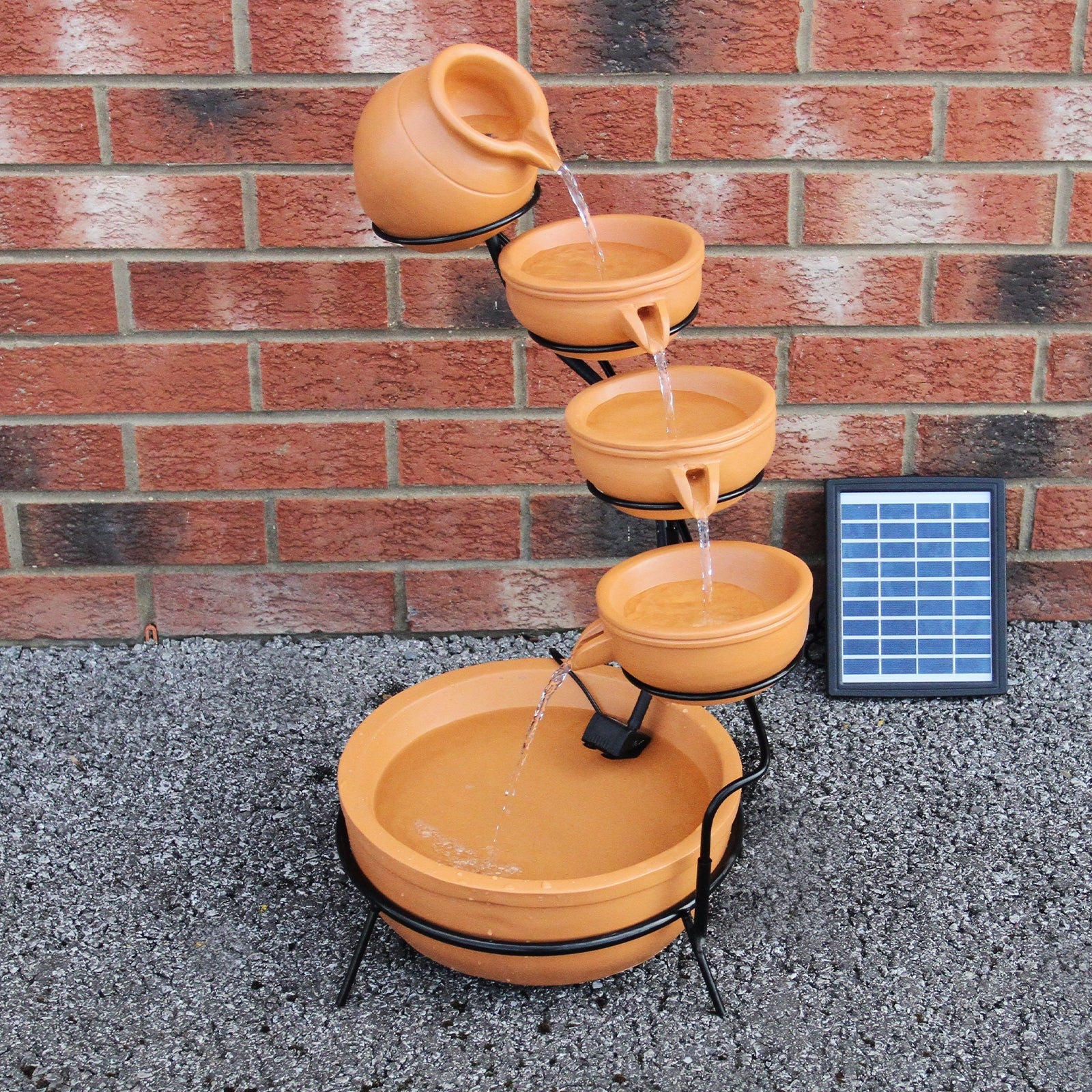 Fontaine de Jardin en Résine Terracotta Alimenté Par Énergie Solaire Cascade Extérieure - 4 Niveaux - Décoration - 7