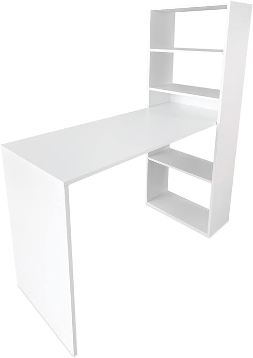 Scrivania per computer con scaffale reversibile, 5 vani portaoggetti, colore bianco, 122 cm (L) x 50 cm (P) x 140 cm (A) - 6