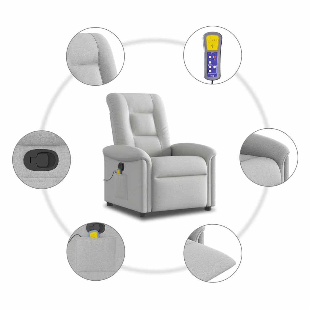Fotel masujący rozkładany vidaXL szary chmura tkanina komfort i wibracje - 8