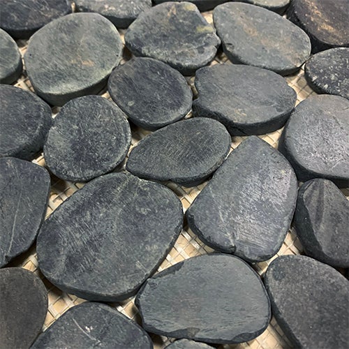 Mosaïque galet scié sol/mur en marbre noir - Vendu par filet de 30 x 30 cm - C-NEGOCE - 2