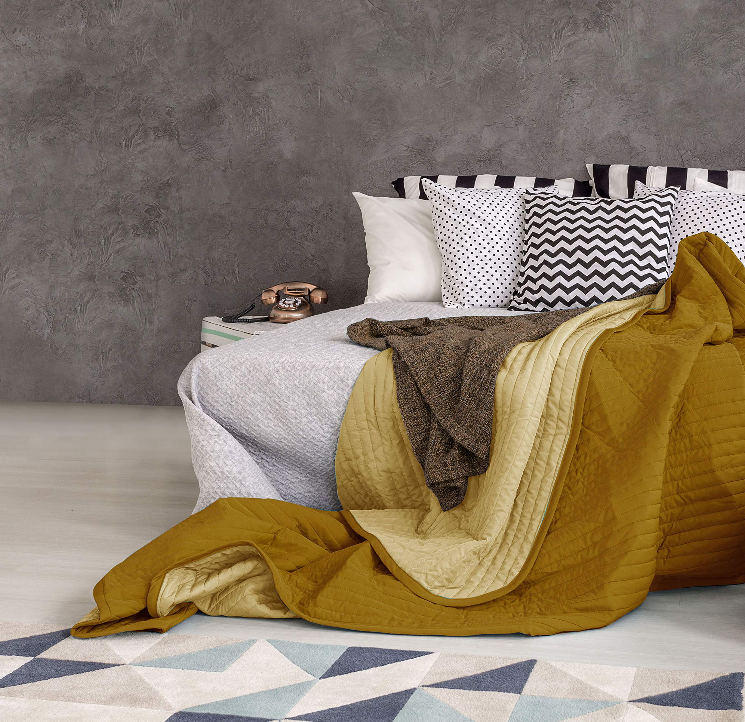 Sogni e Capricci Pets Summer Trapuntino Estivo, Microfiber, Multicolore (Senape/Crema), Matrimoniale - 3