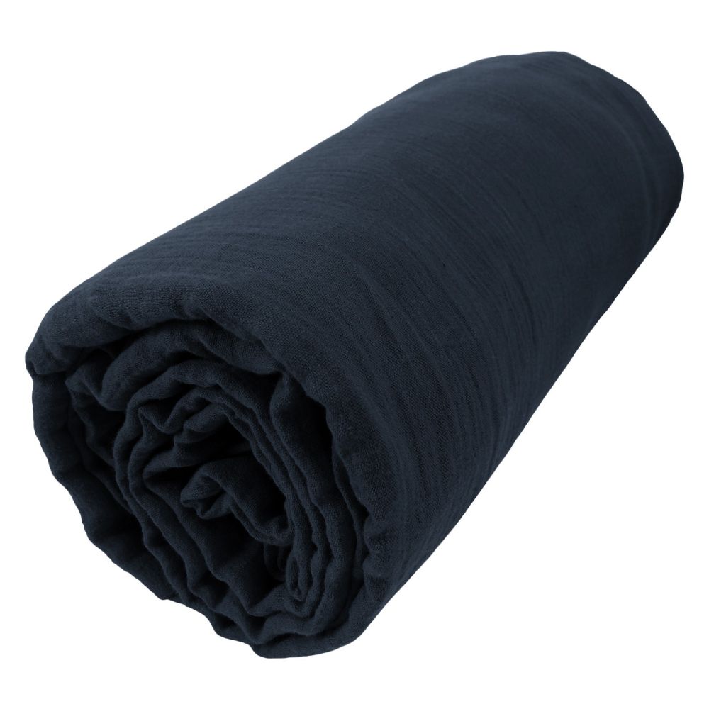 Drap housse 180x200 cm en Gaze de coton Minuit - 4
