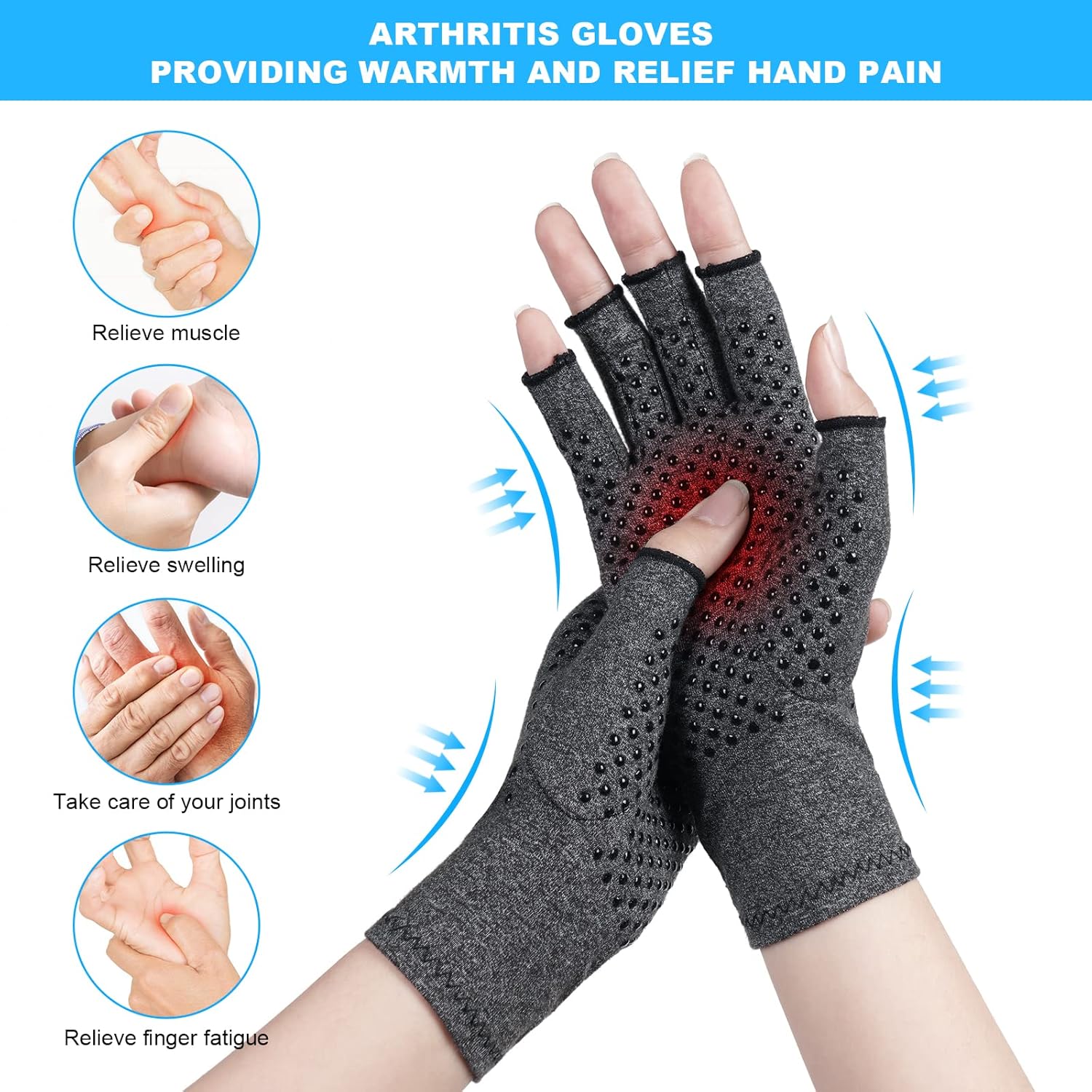 Gants de compression pour l'arthrite, 1 paire Réchauffe des Joints de Doigt, Soulage les Douleurs Polyarthrite Rhumatoïde, le Canal Carpien，(S) - 4