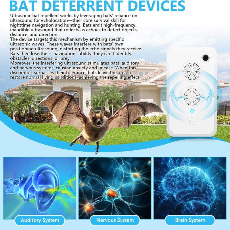 Répulsif à chauves-souris ultrasonique Metessi 2025 – Éloignez les chauves-souris, rechargeable intérieure et extérieure, sûr pour les-humains.. - 2