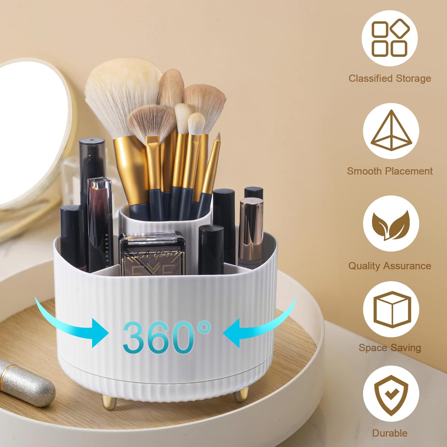 Organizador de maquiagem, suporte para pincéis giratório 360°, recipiente multifuncional para cosméticos de banheiro - 3