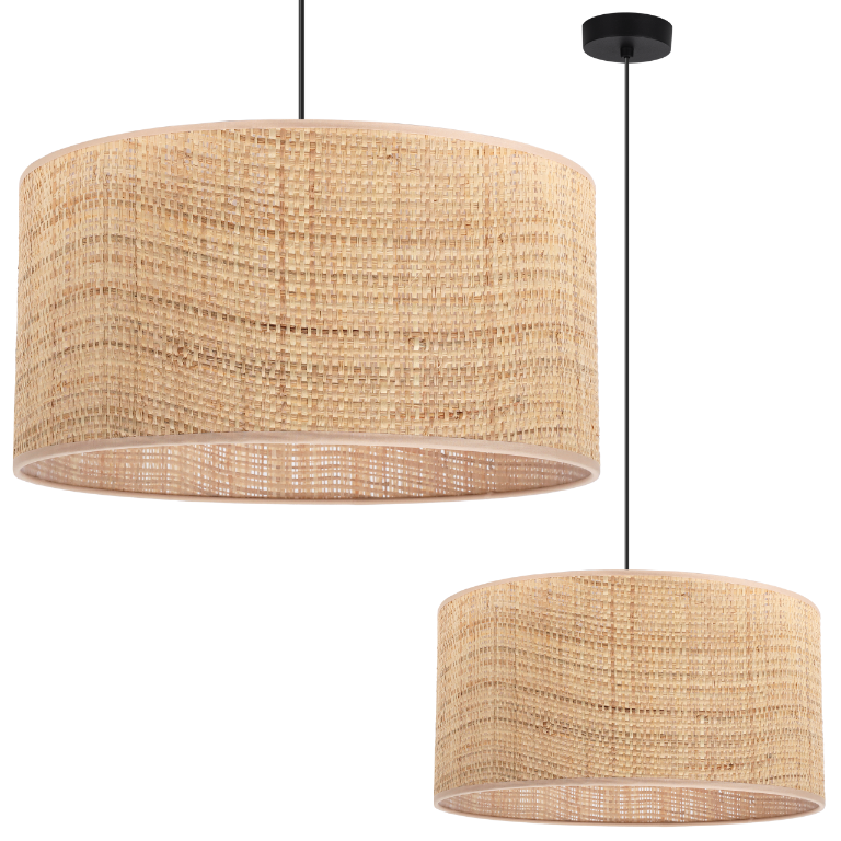 Lampa sufitowa wisząca Rattan czarna boho 1xE27 abażur okrągły 40cm beżowy Light Home LH