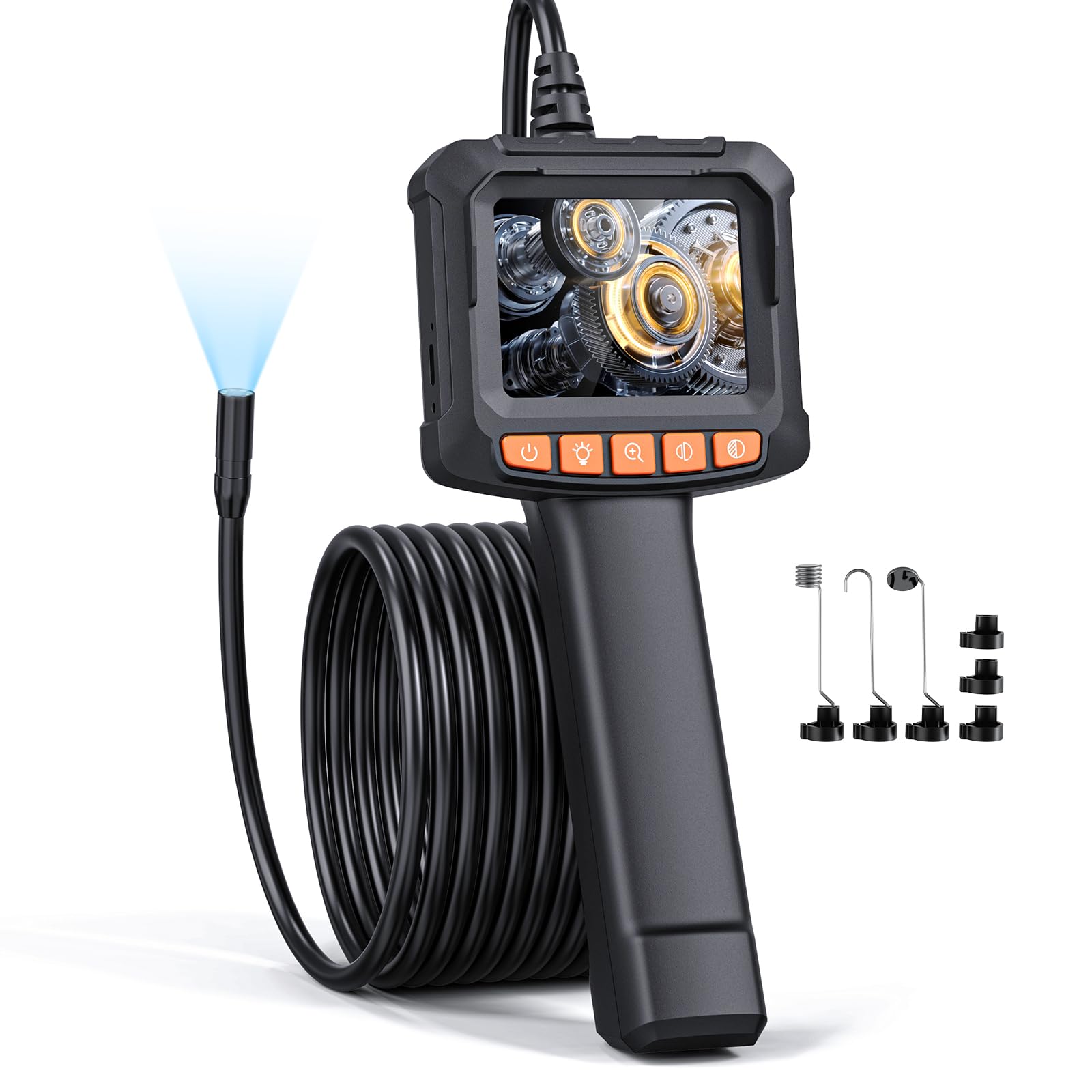 Kamera endoskopowa 1080P HD z zoomem 2X, IP67, ekran 2,4 cala, kabel półsztywny 5M, 8 regulowanych diod LED