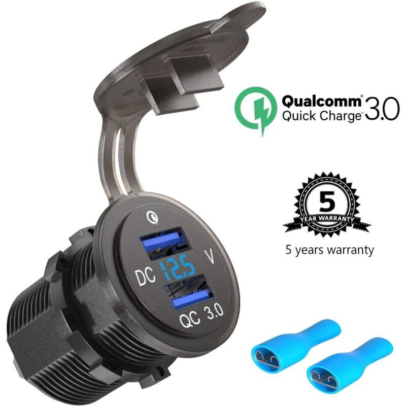 Încărcător auto 12V/24V cu încărcare rapidă 3.0, priză USB, instalare dublă, QC 3.0, adaptor brichetă impermeabil 36W