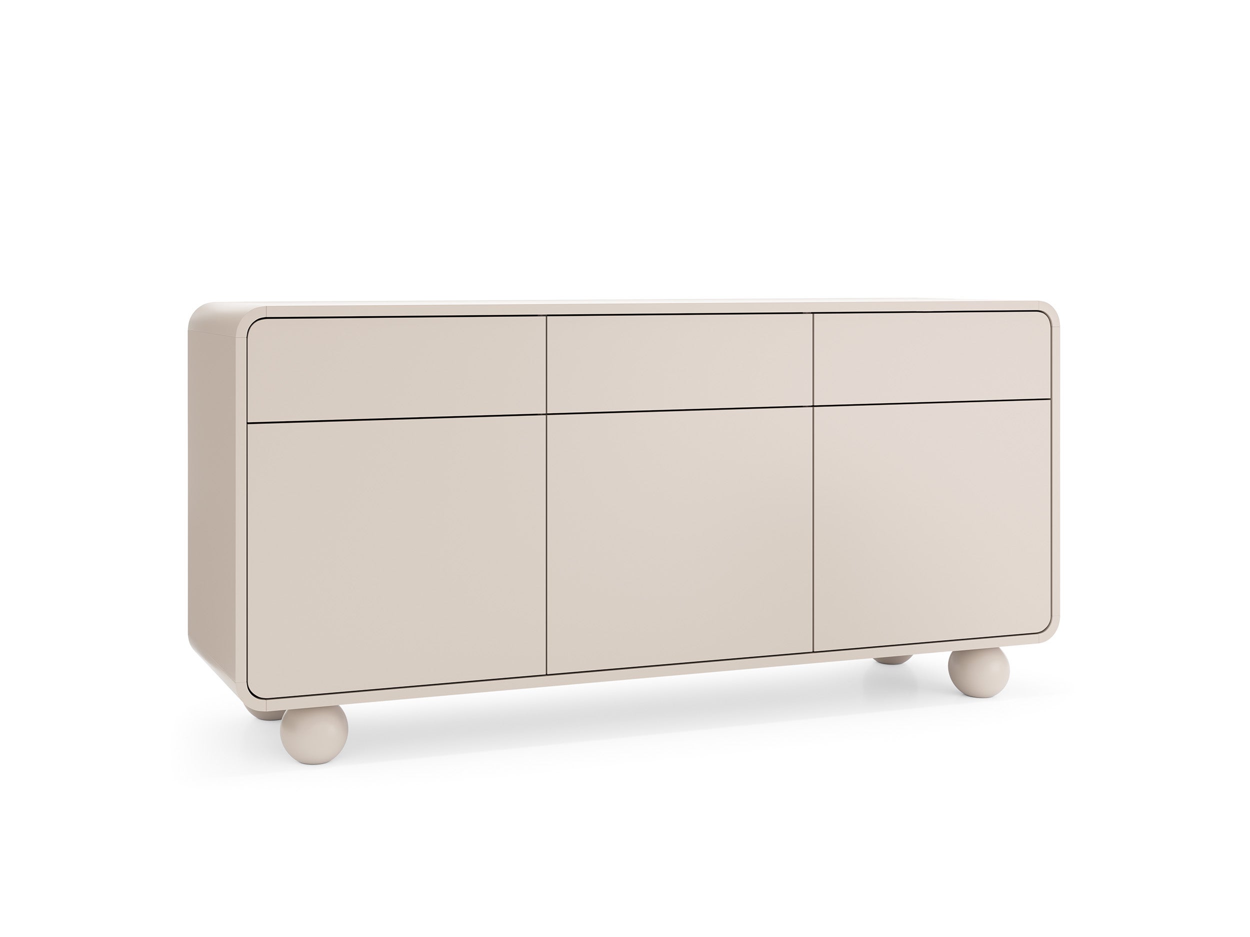 Komoda w kolorze kaszmirowym, z trzema szafkami i trzema szufladami – Nowoczesny design, nogi w kształcie kuli, 160 x 75 x 39 cm
