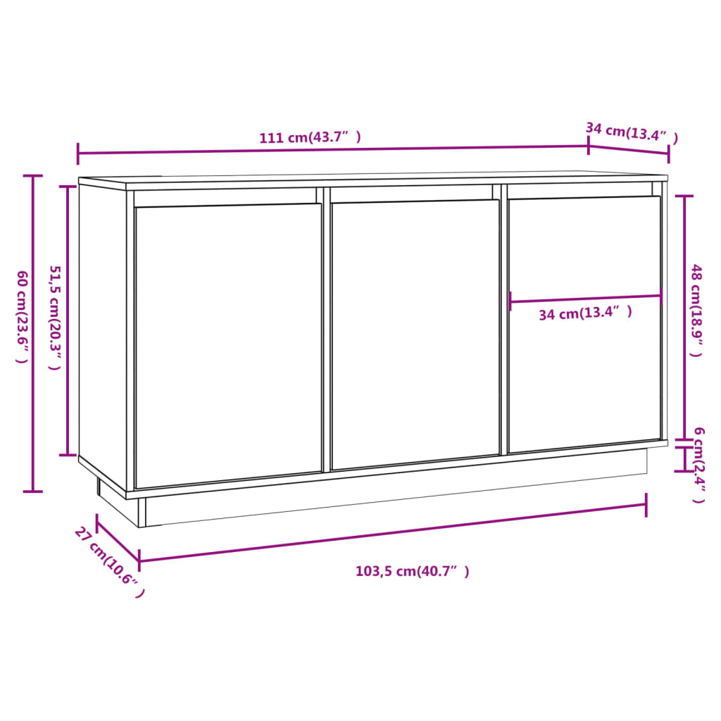 Buffet 111x34x60 cm Bois massif de pin vidaXL - 3