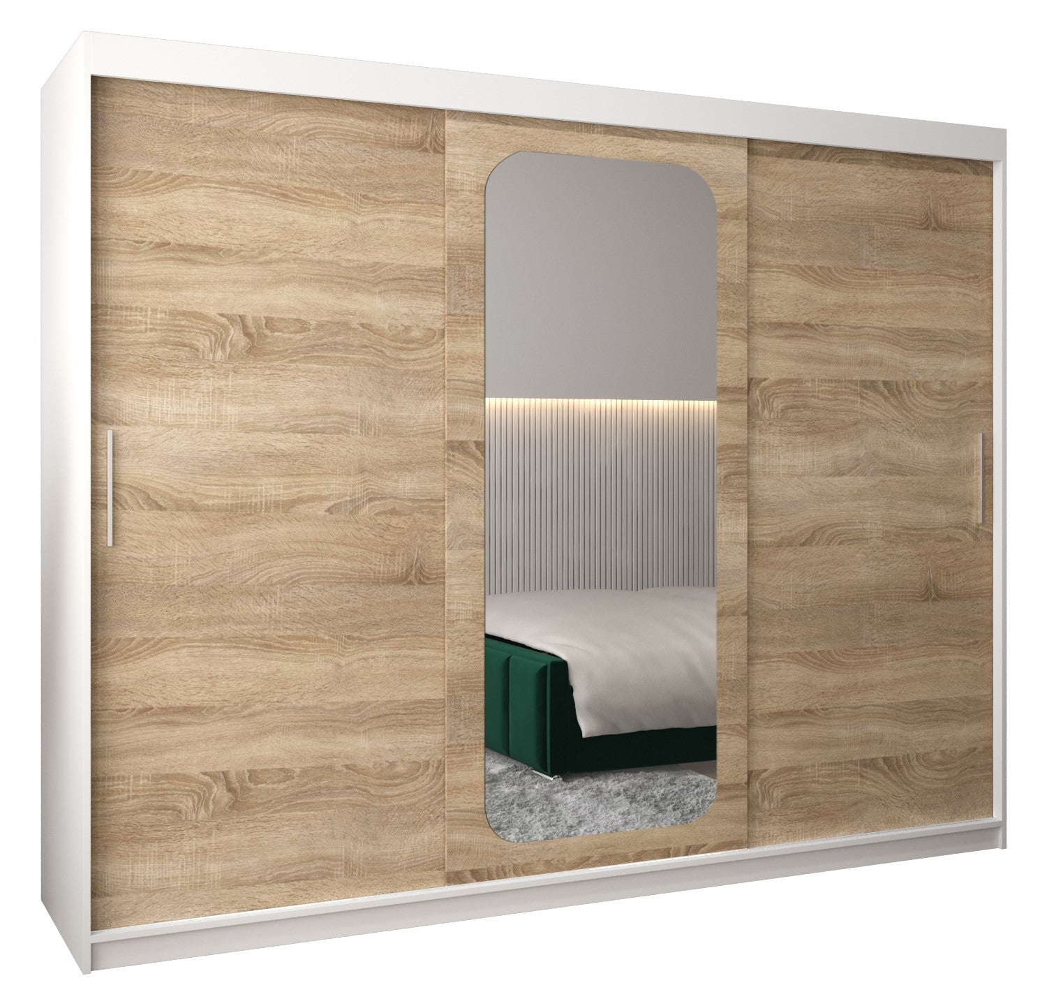 Szafa przesuwna garderoba PROMO T2 250 x 62 x 200 cm Biały + Sonoma - Abiks Meble