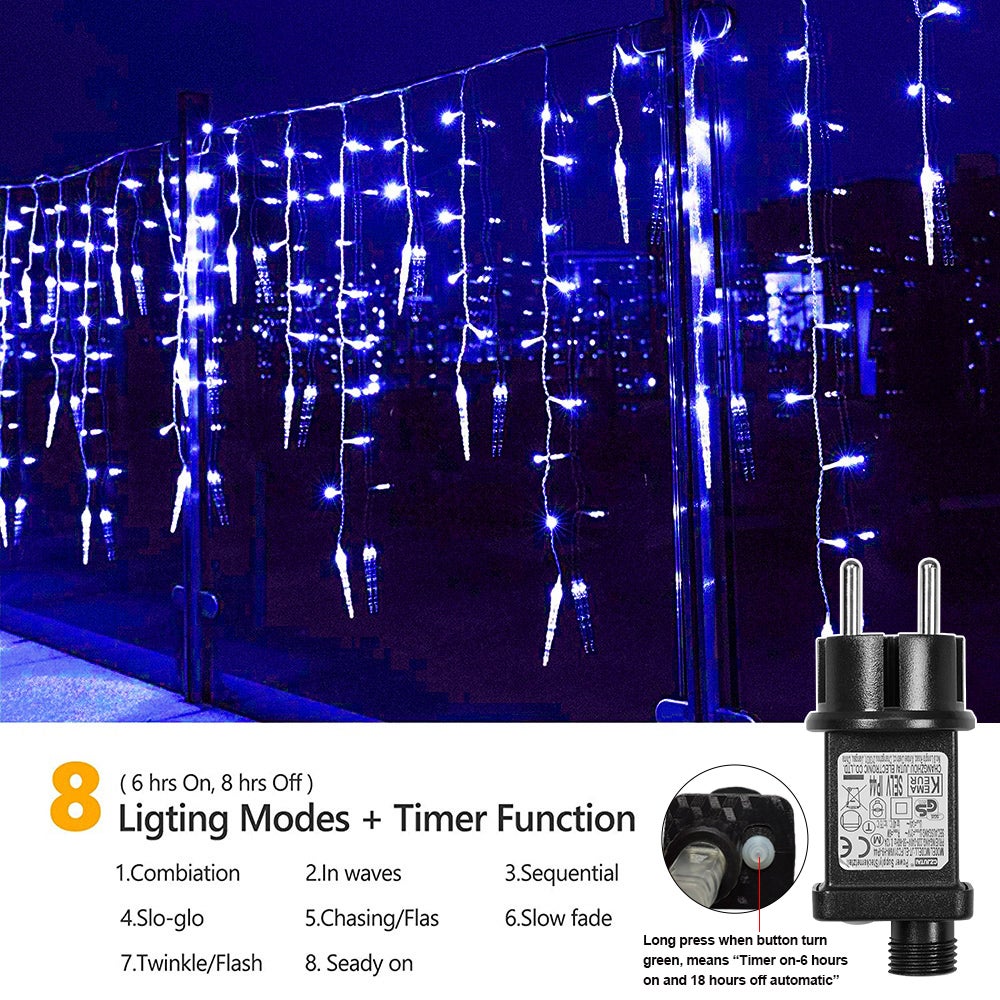Guirlande Lumineuse en Cône de Glace Extérieur, 96 LED 16 Glaçons Guirlande Lumineuse Noel 8 Modes Bleu Connectables Décoration pour Avant-toit - 3
