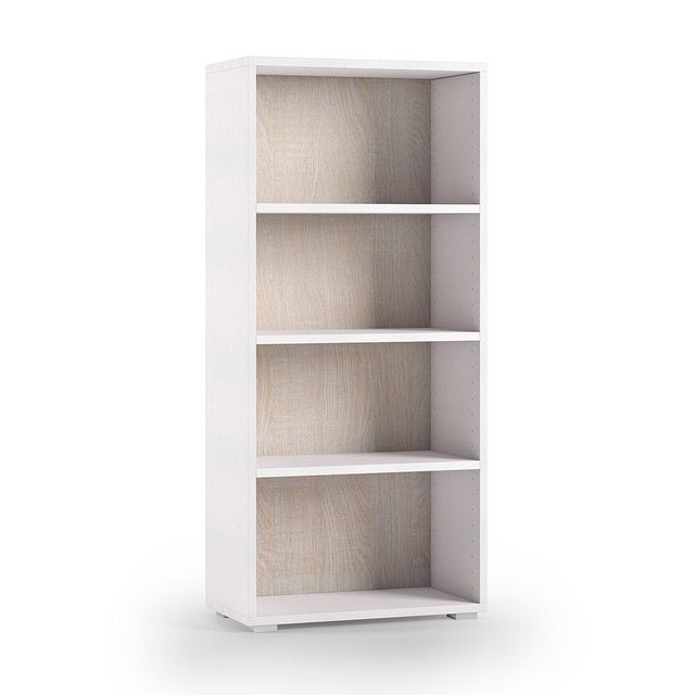 Étagère polyvalente pour salle de bains en bois blanc avec fond en chêne