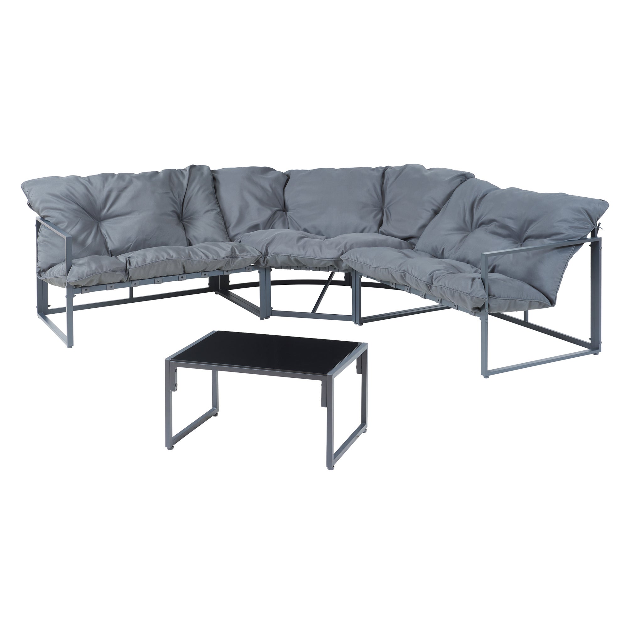 Set Salottino per Esterno Karg Divano Modulare a 3 pezzi e Tavolino con Piano in Vetro Nero Mobili da Giardino- Grigio Scuro casa.pro - 2