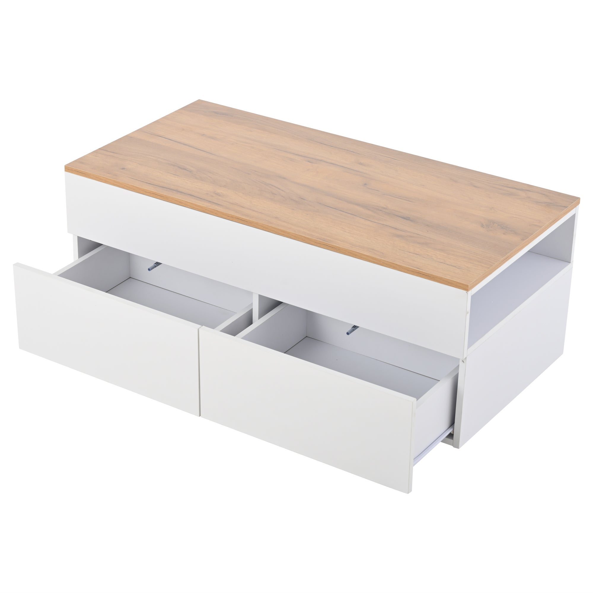 Table basse relevable 100 x 50 x 40 cm avec 2 tiroirs, rangement caché, en panneaux de particules, blanche - 8