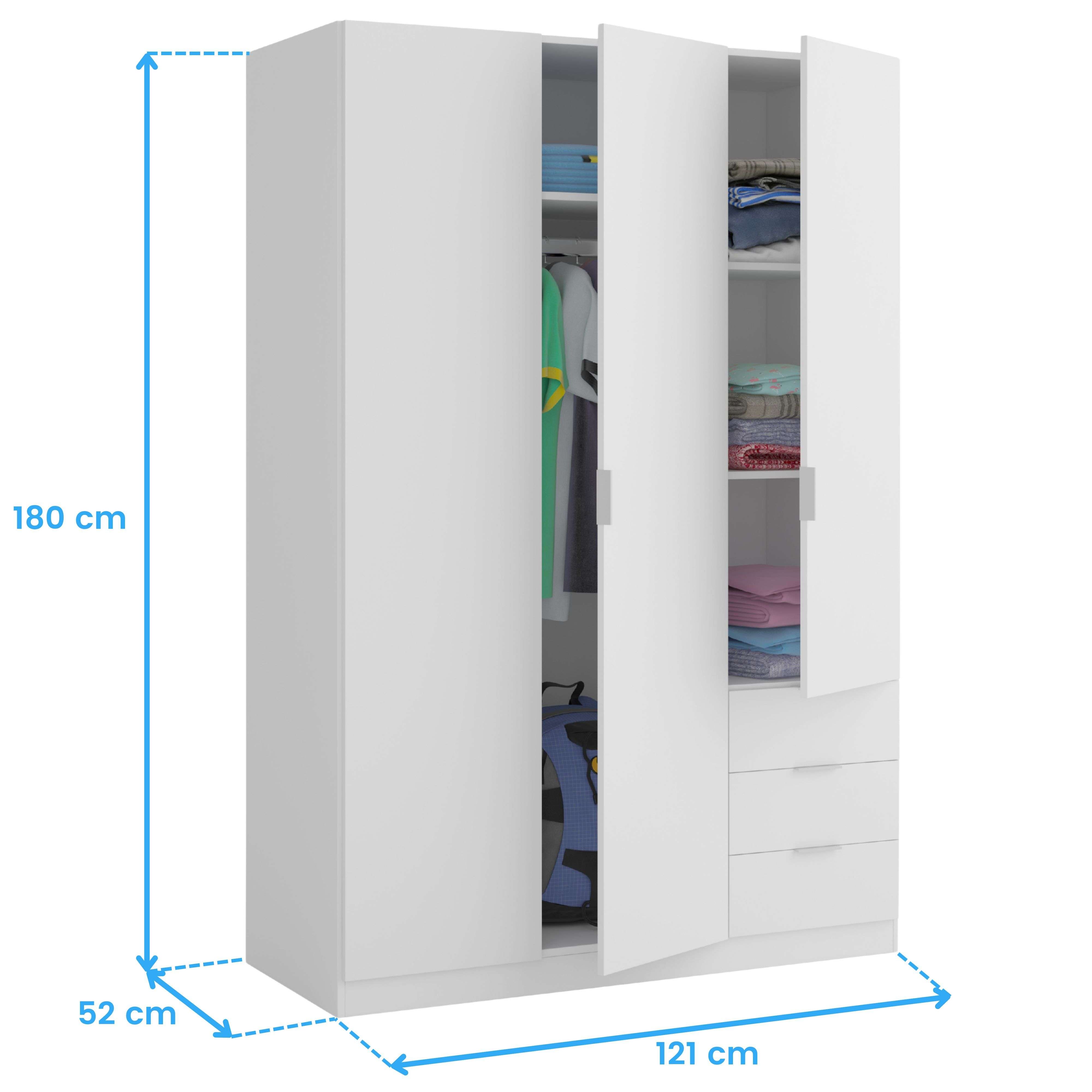 Armoire NINA 3 portes et 3 tiroirs L121 x H180 cm - Blanc - 8