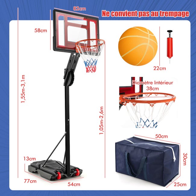 ProSport Panier de Basket Exterieur - Panier Basket sur Pied remplissable 3m05 - Hauteur réglable de 1,5 à 3,05m - Panier de Basket Enfant et Adulte ProSport Panier de Basket Exterieur - Panier Basket sur Pied remplissable 3m05 - Hauteur réglable de 1,5 à 3,05m - Panier de Basket Enfant et Adulte