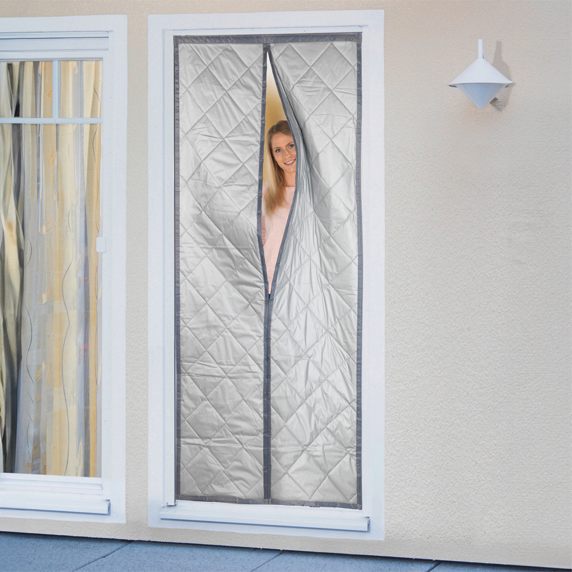 Rideau Porte Magnétique Isolant Hiver/Été - Tissu Oxford 210D - 100x220 Cm - Gris - Coupe-Vent & Anti-Froid