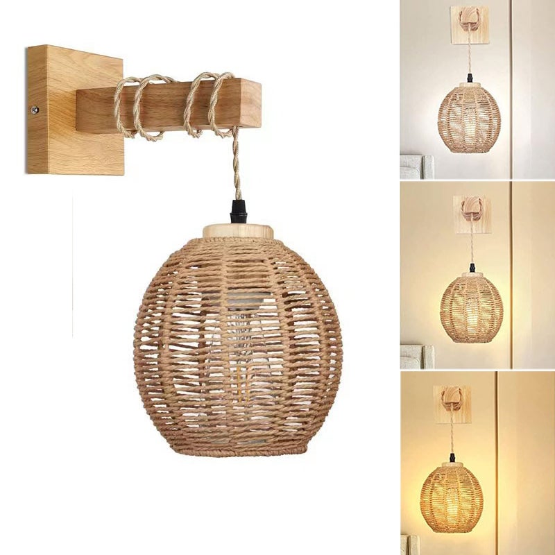 Lampa ścienna, częściowo wpuszczana lampa ścienna, lampa wisząca w stylu bohemy, ręcznie tkana lampa ścienna (bez żarówki)