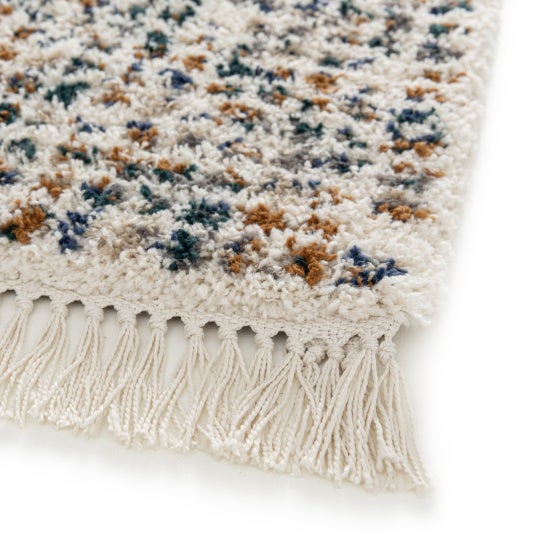Tapis motif berbère à franges - Tribus du désert - Bleu touareg, camel - 200 x 290 cm - 5