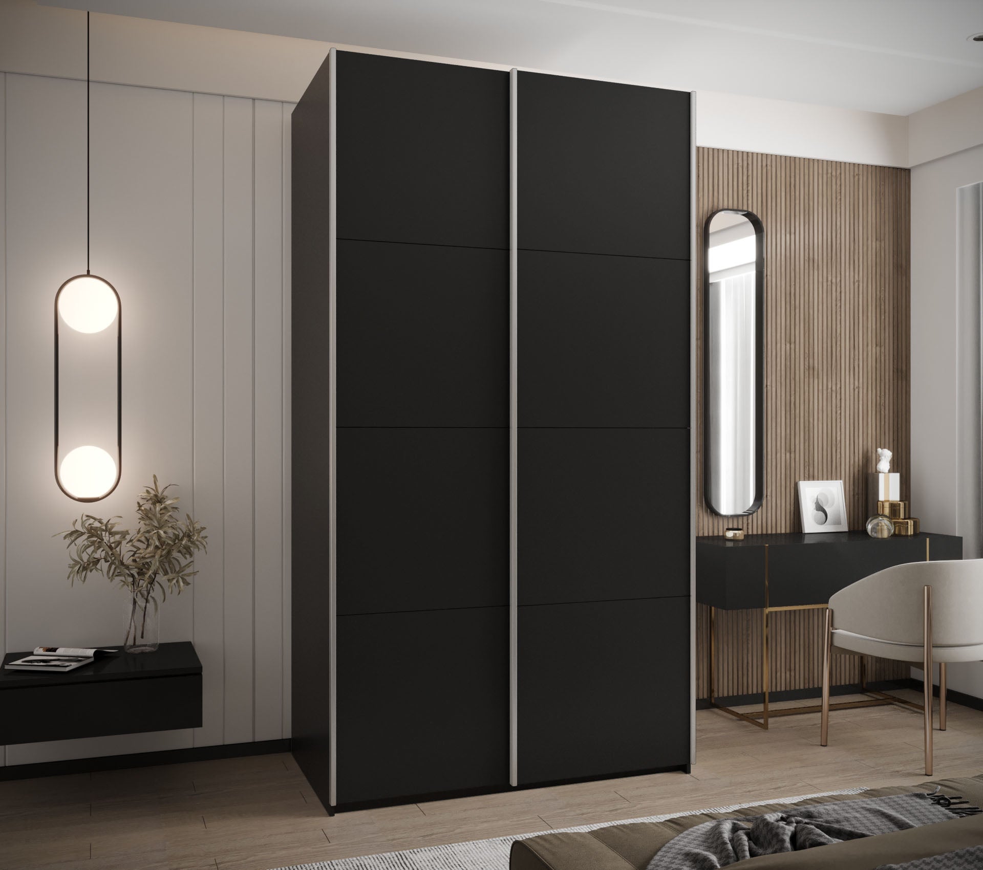 Szafa przesuwna wysoka Lux 1 140 x 64 x 245,5 cm czarny + czarny + u. srebrny - Abiks Meble - 2