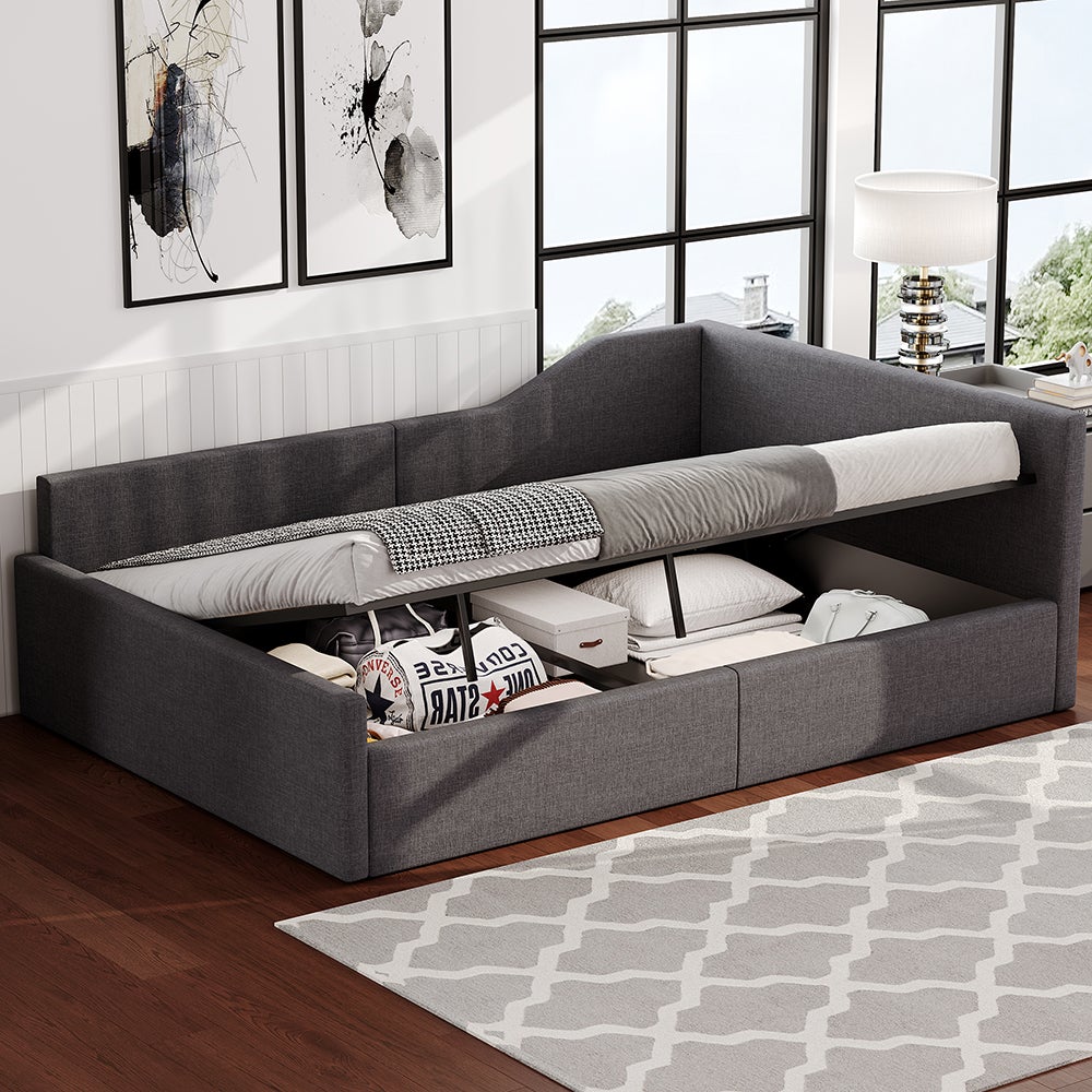 Rozkładana sofa 140 x 200 cm z miejscem do przechowywania, szara - 3
