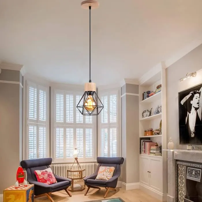 Lot de 2 lustres industriels, plafonniers cage en métal, suspension vintage, lampe suspendue, longueur de corde de suspension réglable (sans ampoule) - 9