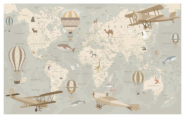 Affiche enfant carte du monde avions - 60x40cm - made in France