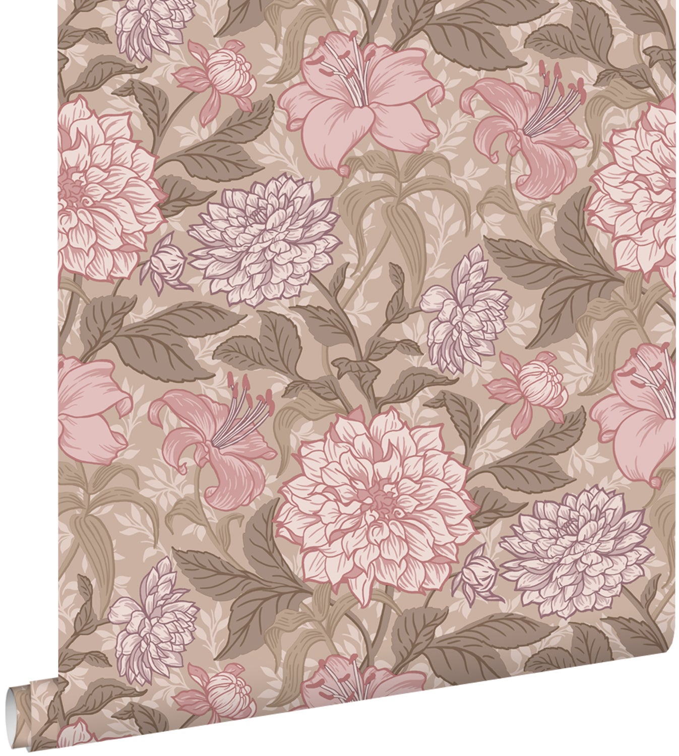 Tapeta zabytkowe kwiaty jasnego fioletu mauve - 50 x 900 cm - ESTAHOME