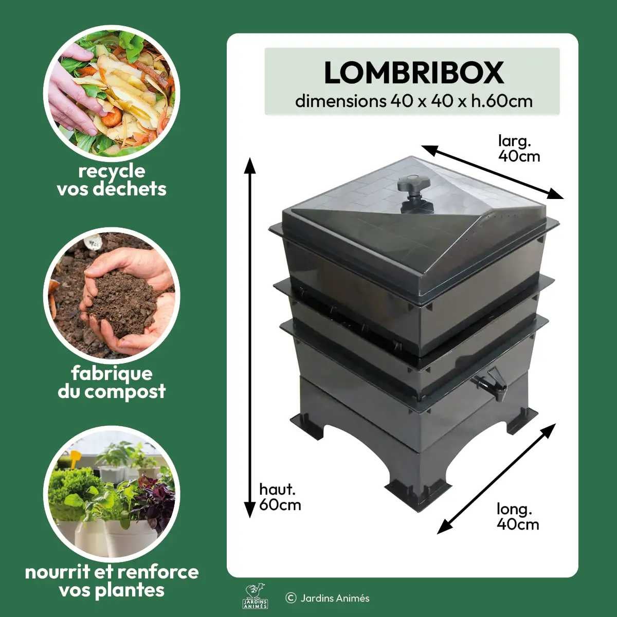Lombricomposteur Lombribox sans vers - L.40 x l.40 x H.60cm - 32Litres - 2
