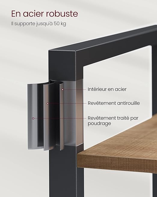Étagère 6 Niveaux, Bibliothèque, Meuble de Rangement, 30 x 80 x 186 cm, Style Industriel, Noisette Foncé et Noir - 4