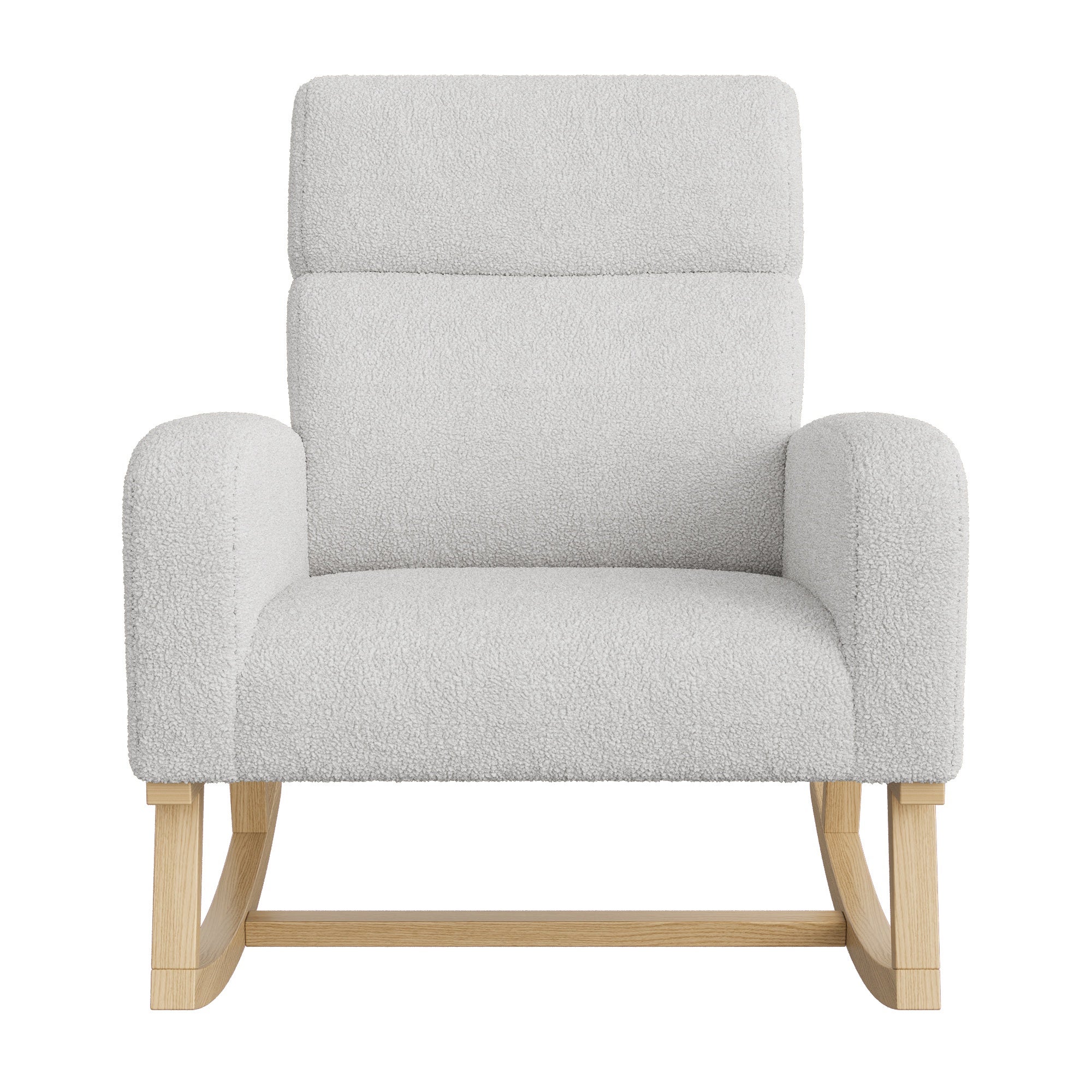 Fauteuil à Bascule - Confort Ergonomique - avec Poches Latérales et Bois Massif - 69.2x78.5x87cm - en Tissu Bouclée Gris Clair - 5