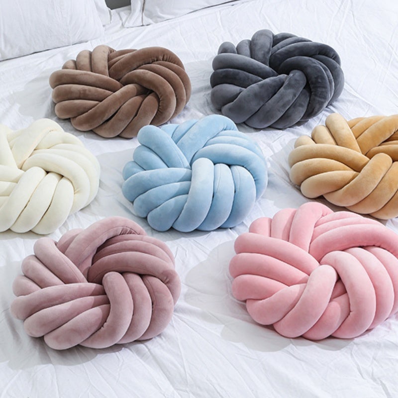 Coussin décoratif MINICLOSS à nœuds, coussin décoratif en velours, idéal pour décorer un canapé de chambre (rose poudré). - 5