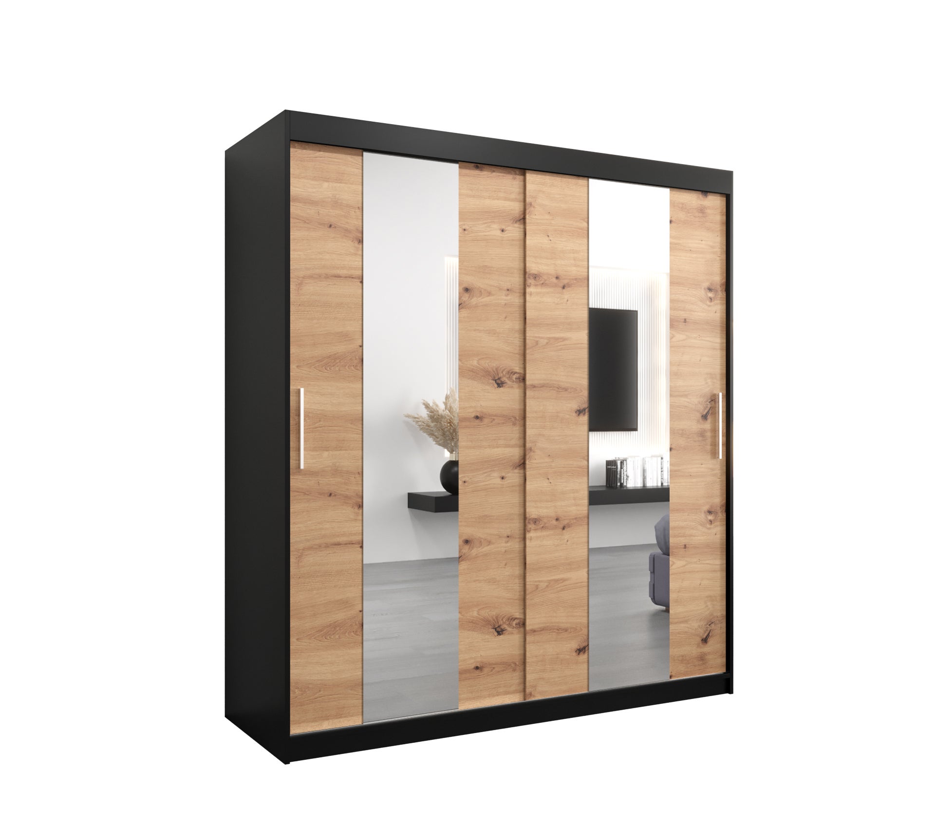 Szafa przesuwna garderoba POLE 180 x 62 x 200 cm Czarny + Artisan - Abiks Meble