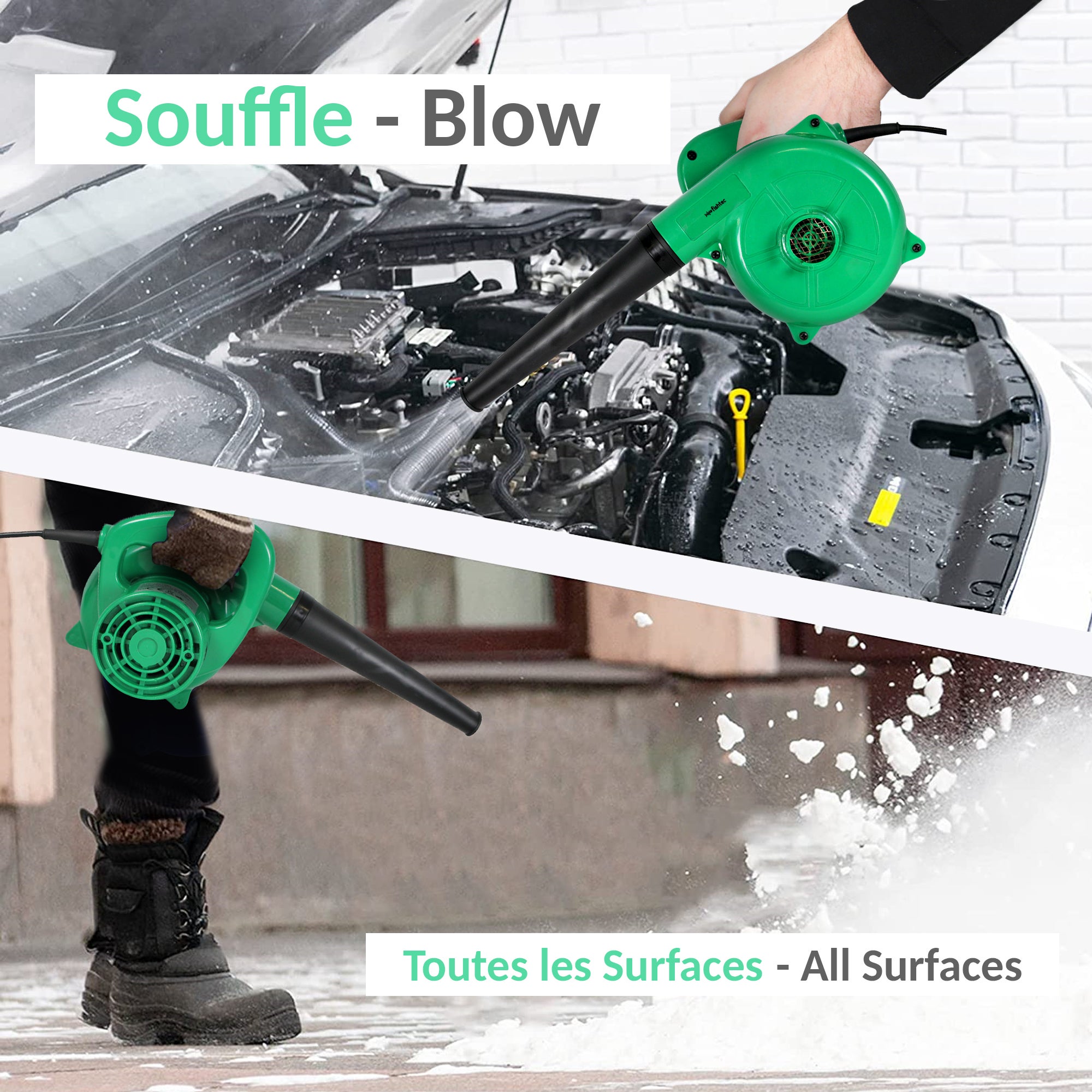 Mini soffiatore elettrico, aspirapolvere reversibile con sacchetto, lunghezza cavo 2M, 500 W, 40CM, verde - 7