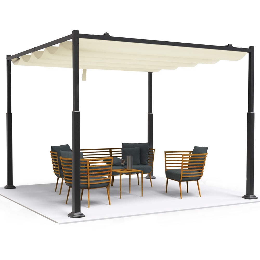 Pergola Murale Nice - Structure Acier Anthracite, Toile Polyester 180g/m² Beige, 3x2,5m - 6