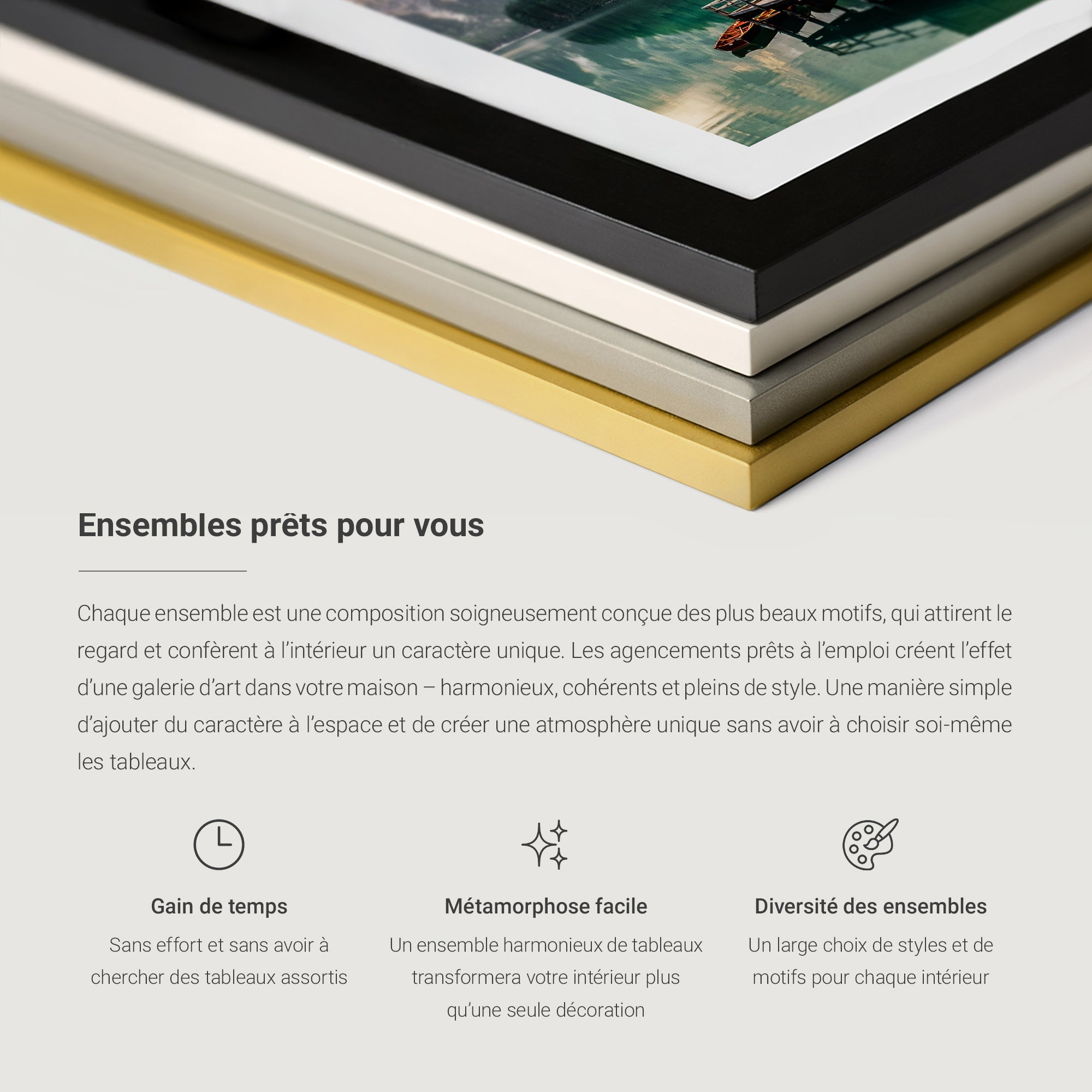 Ensemble de tableaux encadrés - 3 parties | Empilements de pierres, peinture bohème minimaliste | Cadre blanc - 6
