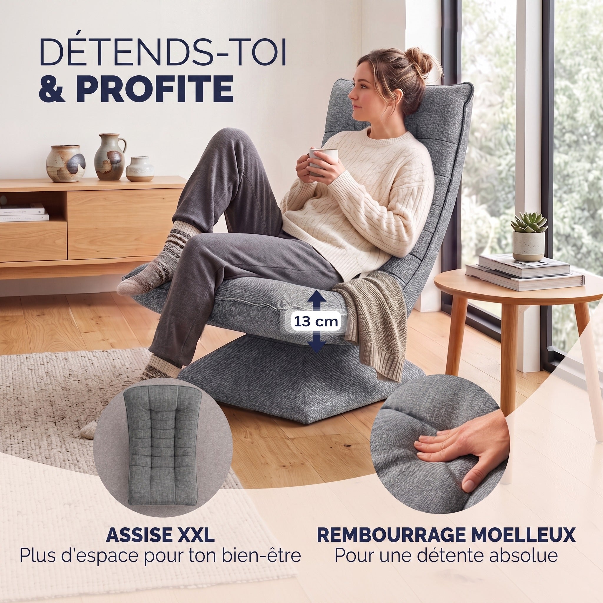 CASARIA Fauteuil tout confort pivotant 360 degrés gris - 3