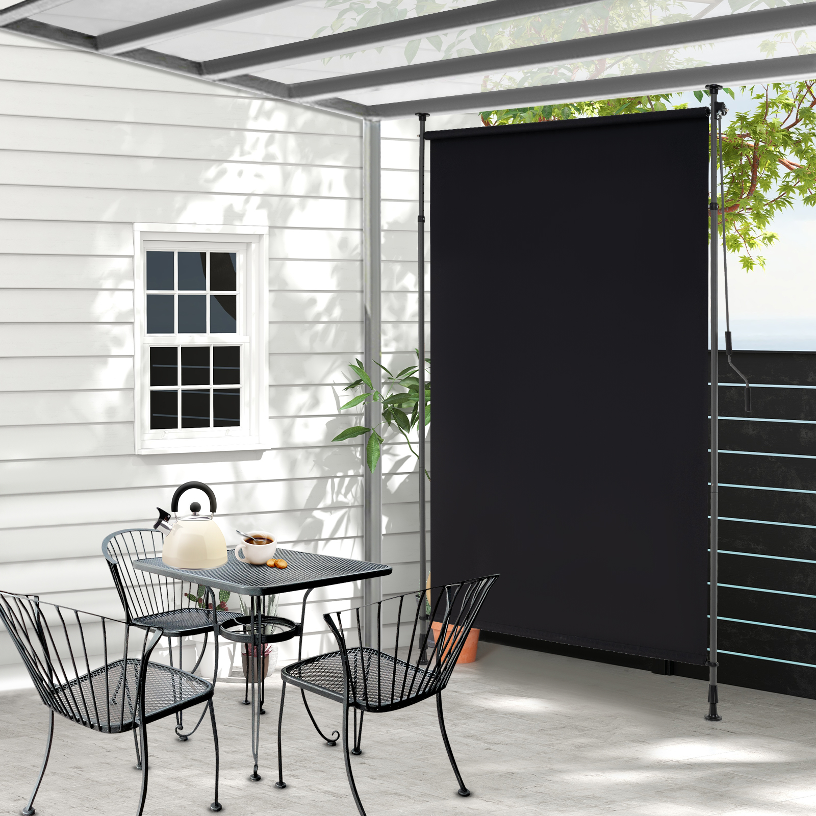 Store Auvent Vertical Manivelle Hauteur Réglable 150 X 220-310 CM, Store Extérieur Rétractable Sans Perçage, Écran Intimité pour Balcon, Noir - 8