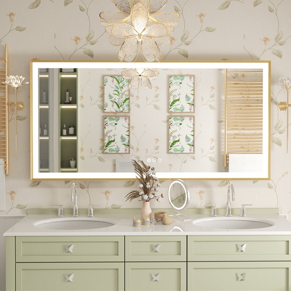 Miroir Salle de Bain LED Ractangulaire 120x60cm Miroir Lumineux 3 Couleur Réglable avec Cadre Doré+Anti-buée+Mémoire+Tactile - 3