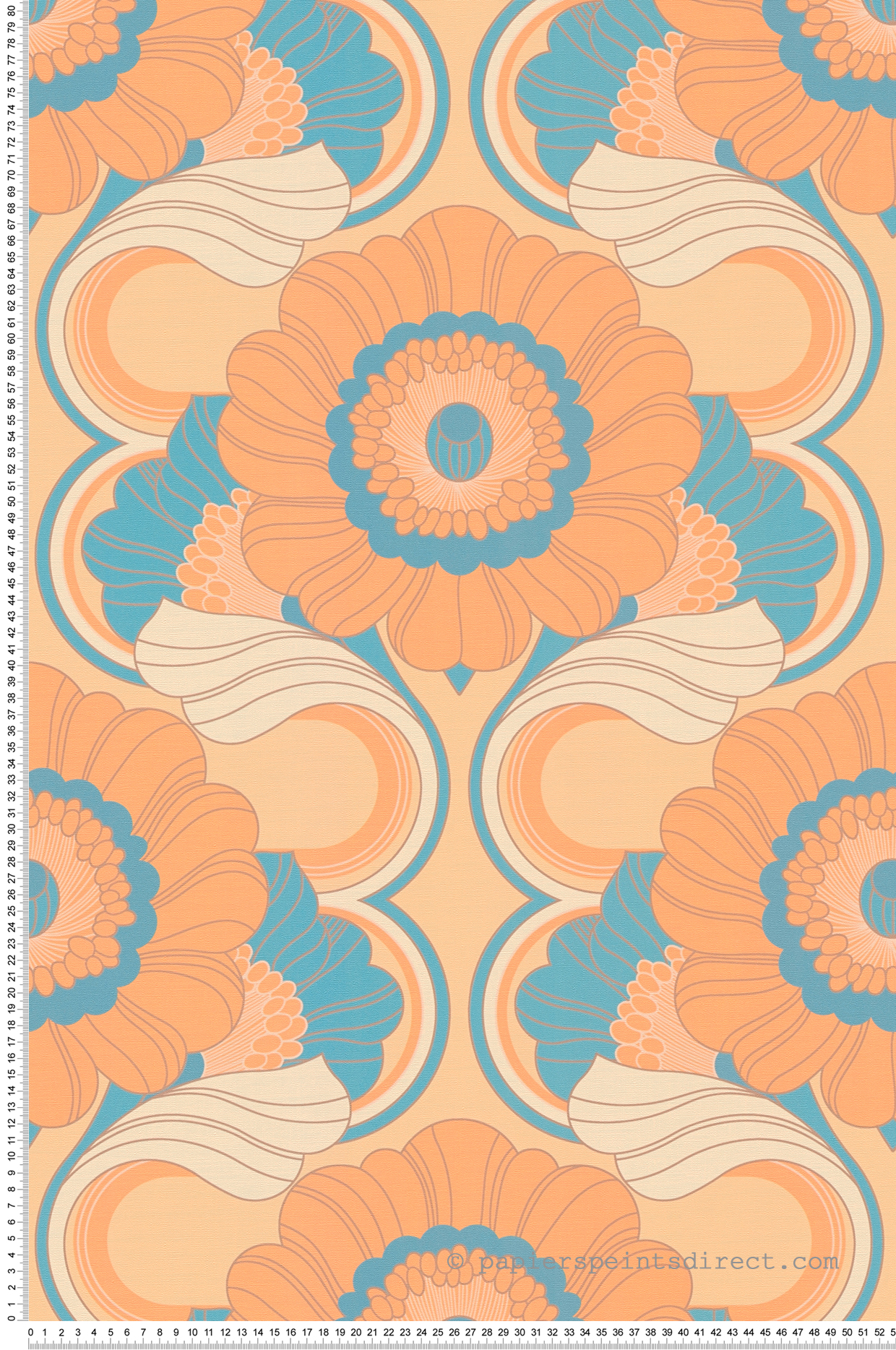 Papel pintado retro para salón y dormitorio vintage papel pintado flores naranjas y azules tejido no tejido