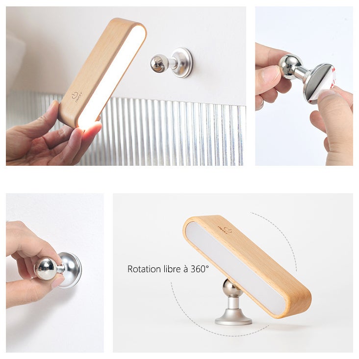 Lámpara de pared LED recargable, luz nocturna magnética con brillo ajustable, lámpara de lectura táctil giratoria de 360° - 6